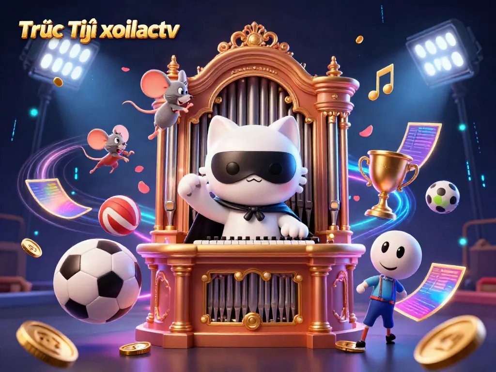 Experience the excitement of Trực Tiếp xoilactv with dynamic sports elements and energetic characters in a vibrant casino scene.
