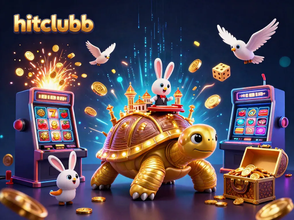 Engage in the vibrant world of hitclubb, featuring golden tortoise casino scene with a rabbit dealer.