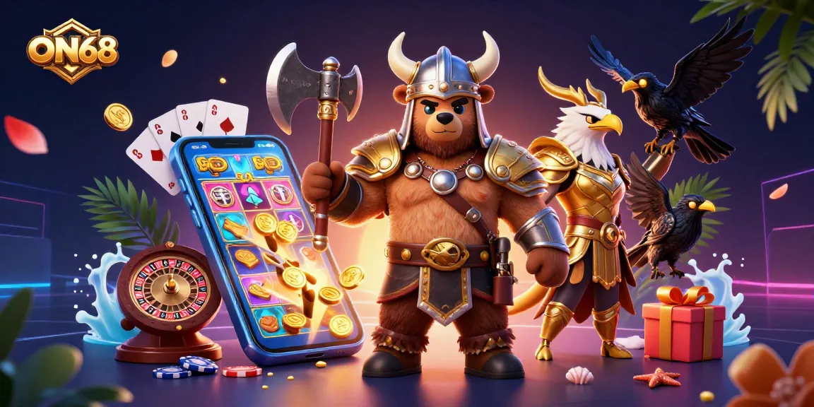 Engage with ON68's thrilling 3D gaming experience featuring dynamic action and vibrant casino elements.