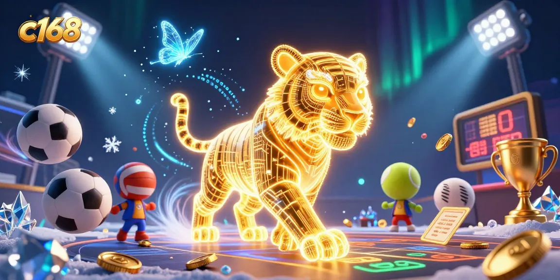 C168 offers exciting gaming with a neon tiger in a vibrant digital casino filled with immersive features.