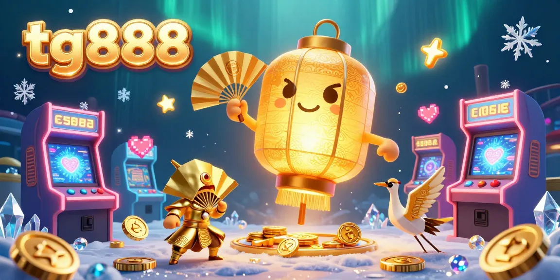 Experience thrilling gaming with tg888 in a vibrant casino scene filled with glowing arcade machines and lucky symbols.