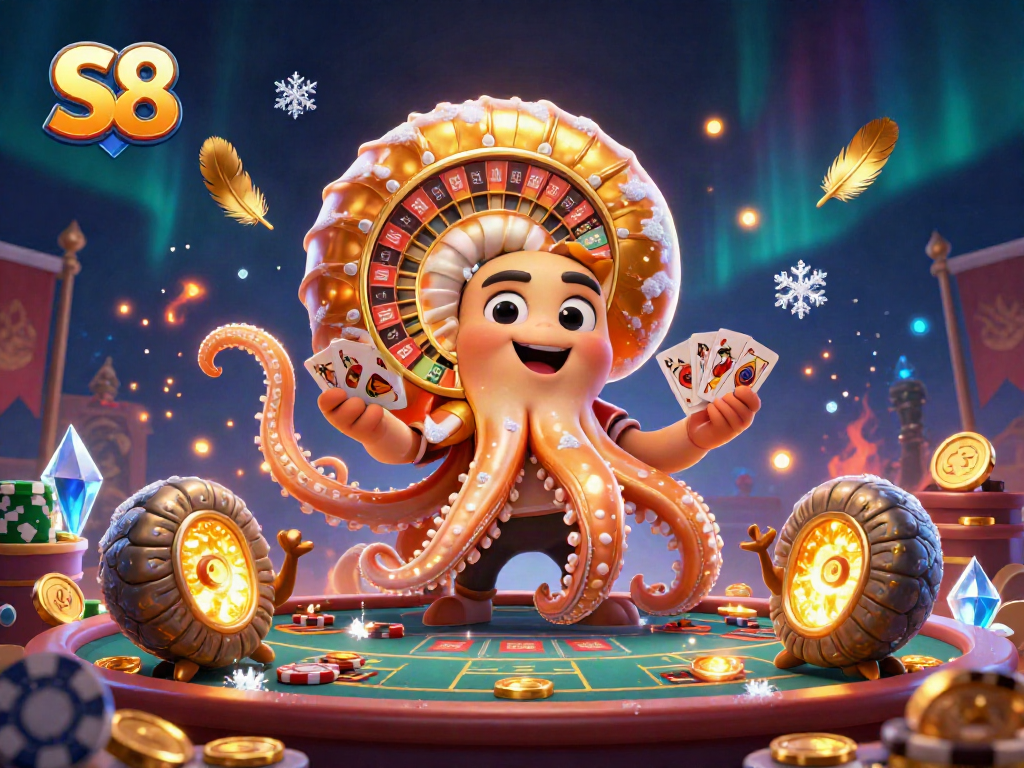 Engage players with exciting S8 casino action featuring a nautilus roulette and glowing tokens.