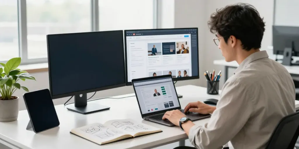 Hire freelancers in a collaborative office setting with engaged professionals and modern technology.