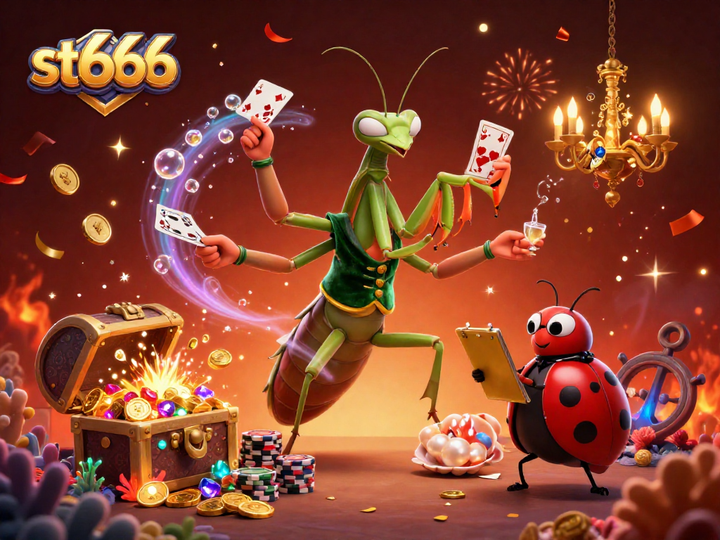 Experience thrilling gaming moments with st666 featuring vibrant 3D casino elements and characters in a lively illustration.