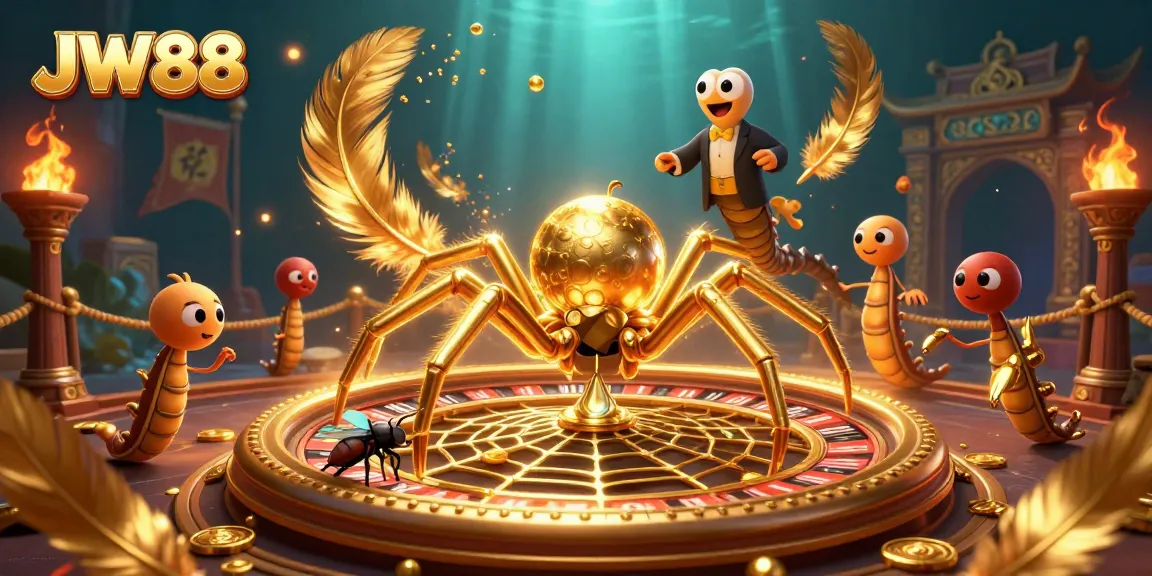 Experience thrilling gameplay with JW88's dazzling 3D casino scene, complete with roulette and lively characters.