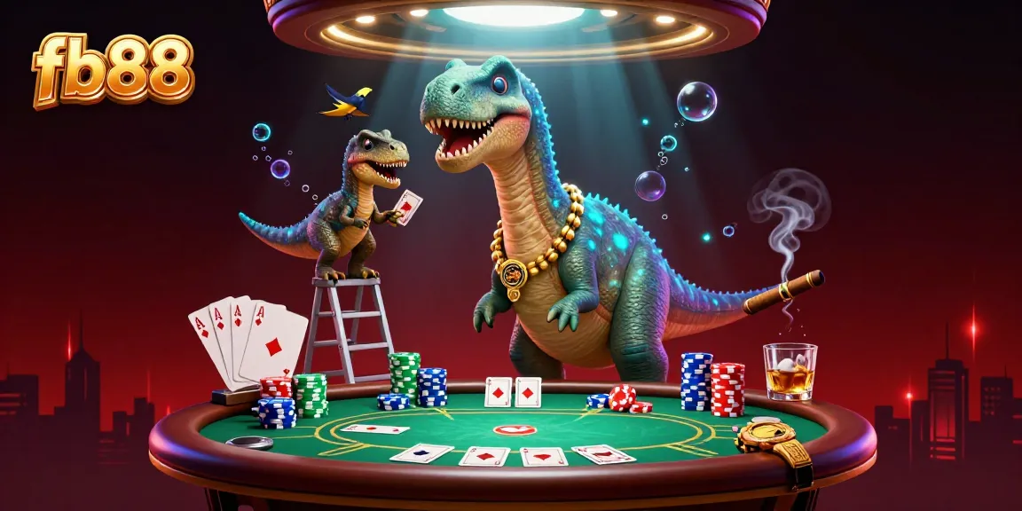 Experience thrilling poker scenes at fb88 with towering characters and vibrant casino elements.