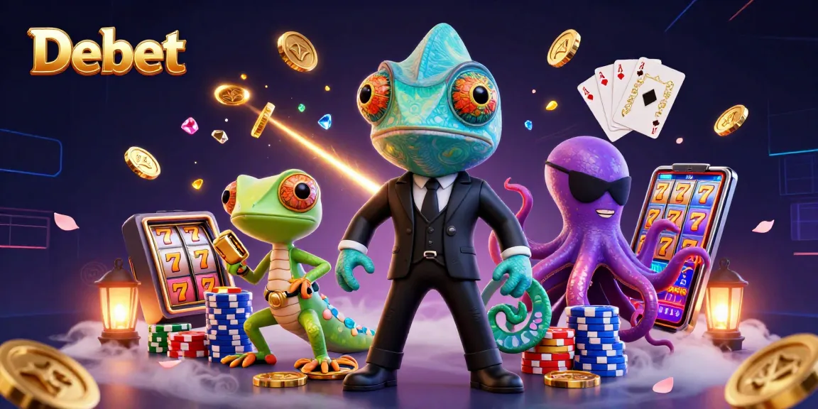 Spin the reels with Debet's vibrant casino scene, showcasing colorful characters and dynamic effects!