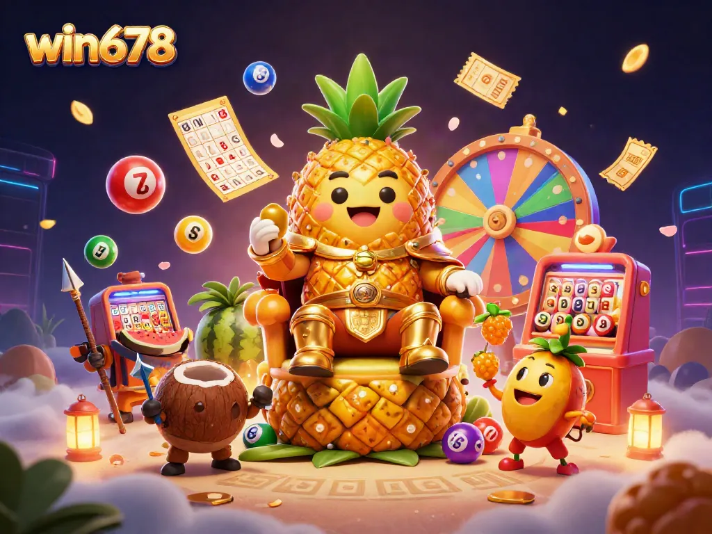 Experience exciting wins with win678, featuring a colorful casino scene full of prizes and vibrant characters.