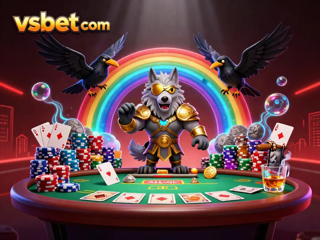 Experience the thrill of vsbet com through a vibrant 3D illustration of mythical characters in a bustling casino.