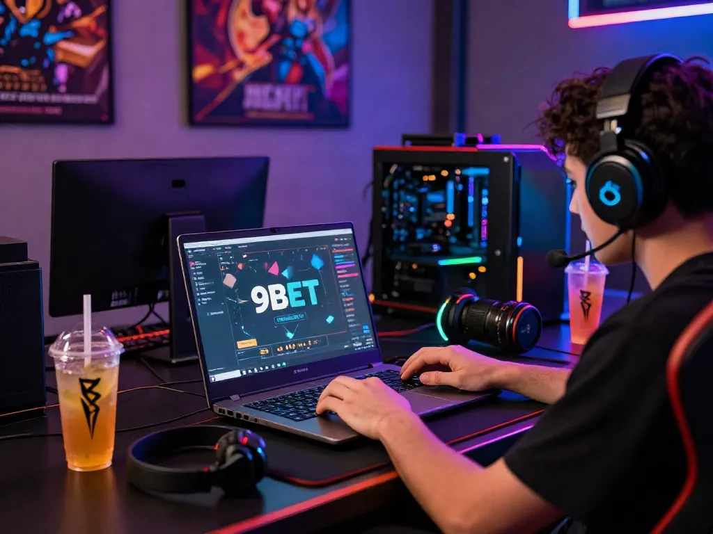 Player immersed in the 9BET gaming experience with vibrant accessories.