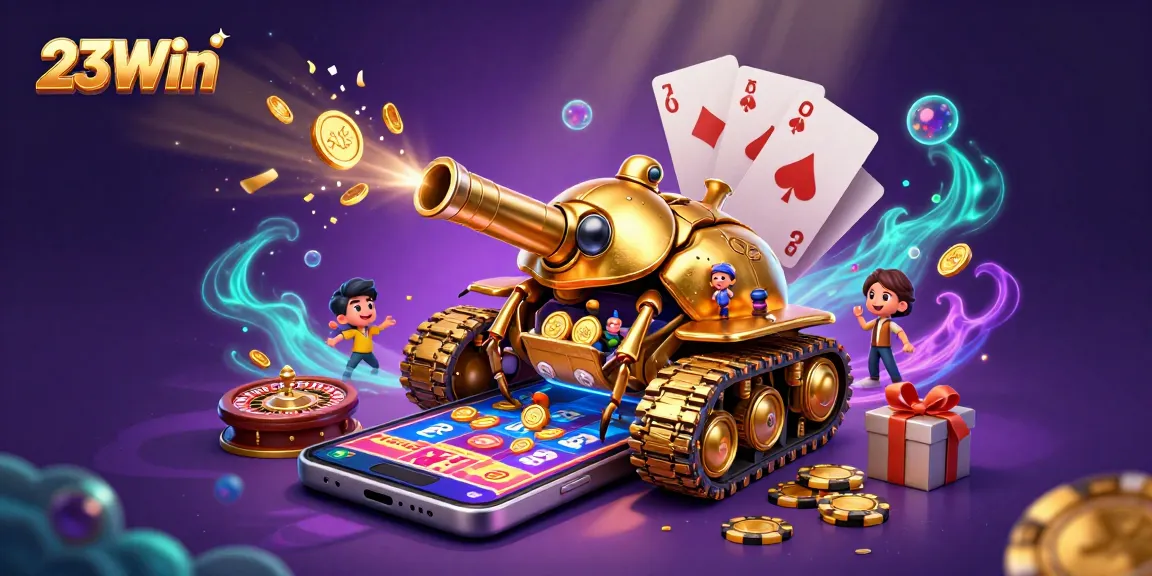 Experience the thrilling action of 23Win with a vibrant 3D casino illustration full of excitement.