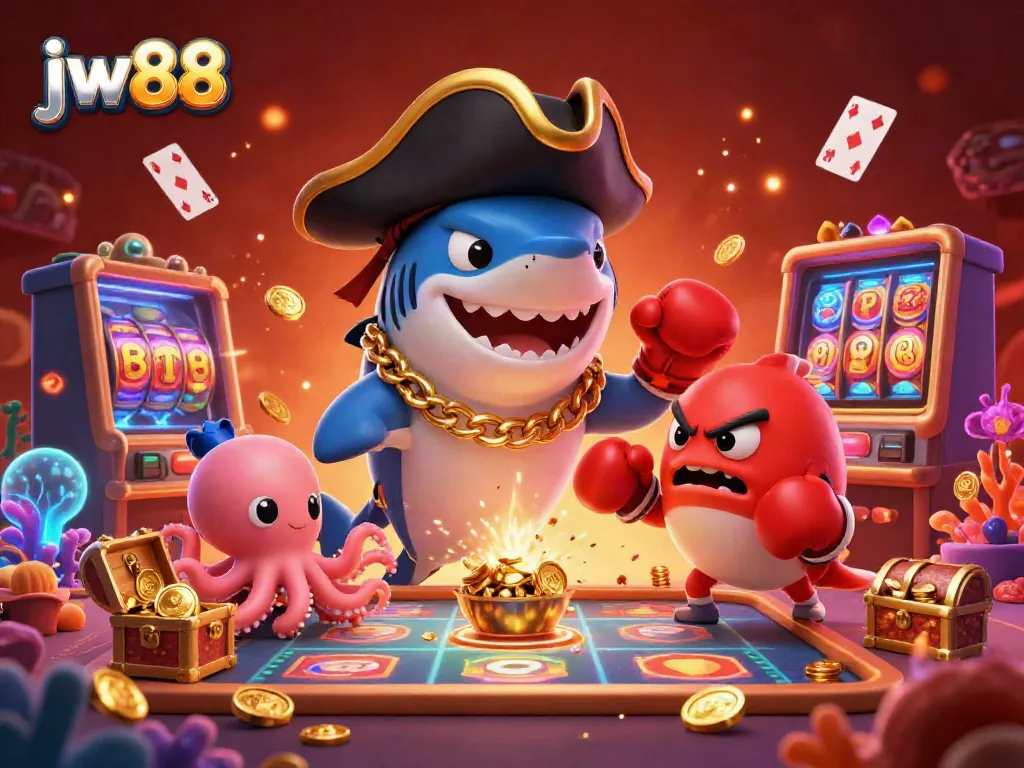 Join the fun at jw88 with a vibrant underwater pirate casino scene full of games and treasures.