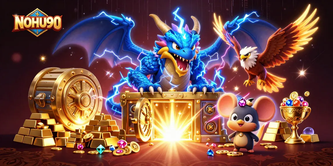 Engage in thrilling gameplay with NOHU90, showcasing vibrant casino elements and dynamic characters.