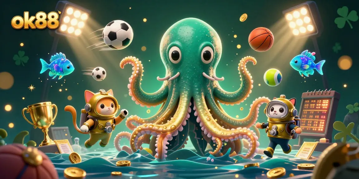 Engage with the thrilling world of ok88, where a kraken, diving cat, and deep-sea fish showcase dynamic sports betting.