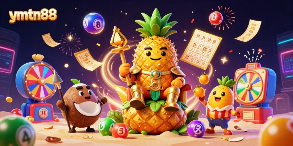 Experience thrilling gameplay at ymtn88 with a vibrant, casino-themed illustration featuring exciting game elements.