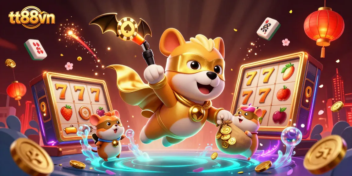 Engage in thrilling gameplay with tt88vn featuring colorful slot reels and superhero characters.