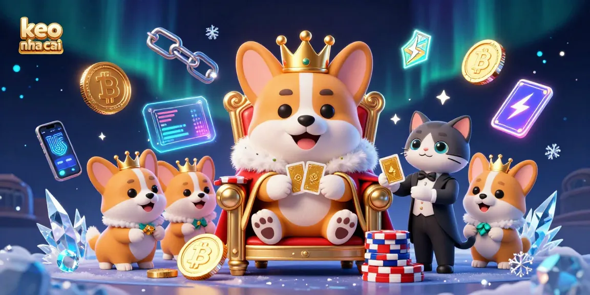 Experience the excitement of keo nha cai with wealthy corgi royalty in a vibrant casino scene.