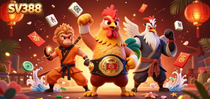 Experience the SV388 cockfighting excitement with dynamic characters and vibrant game elements.