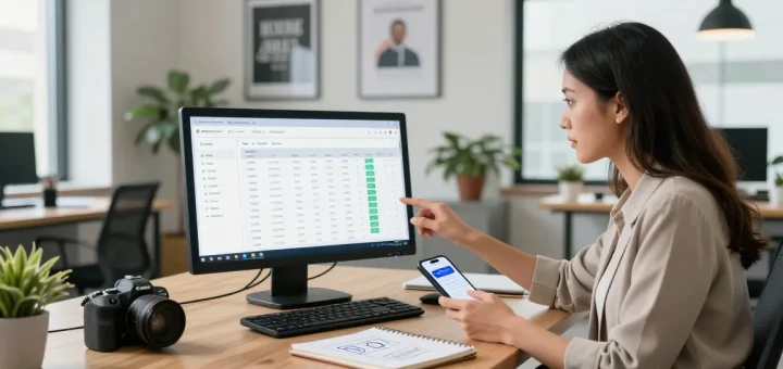 Analytics of an online payment gateway displayed on a screen in a modern office, showcasing professional business environment.